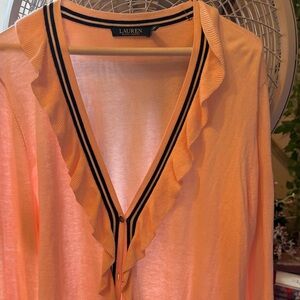 Lauren Ruffle Trim Cardigan in Peach
